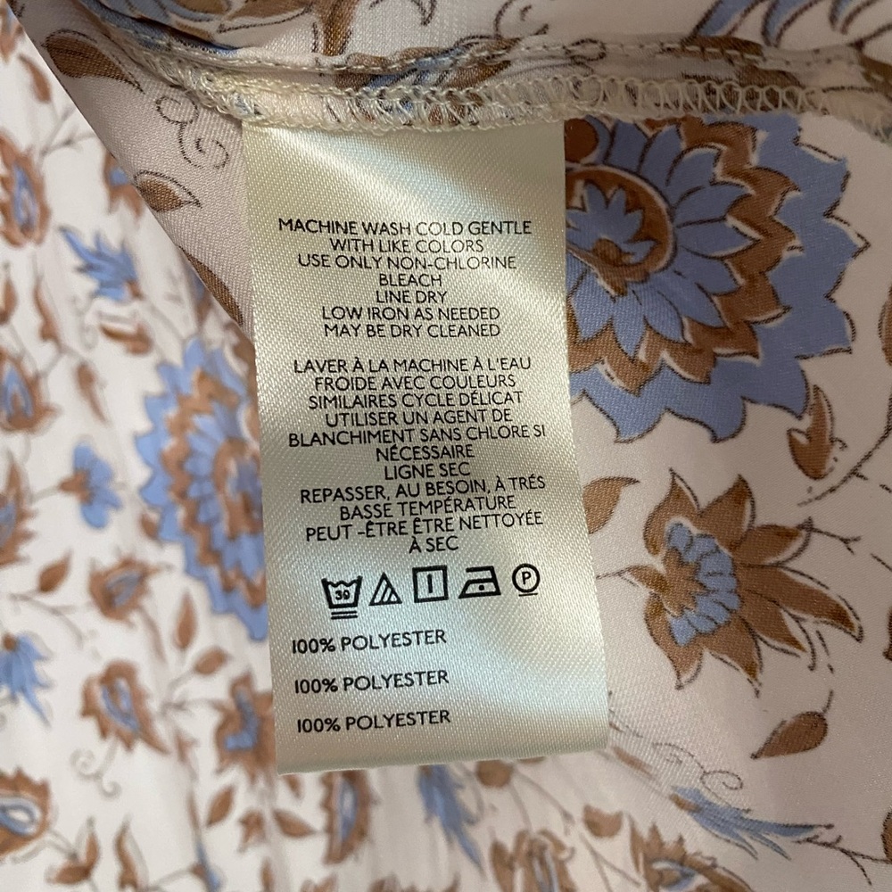 Silky Floral Print Peasant Blouse in Cream and Blue Sz XS fits S (oversized) - Picture 12 of 12